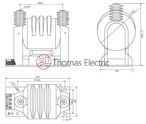JDZ9-20, JDZ(X)F9-20G 20KV Indoor Epoxy Resin Voltage Transformer Thomas Electric JDZ9 20 JDZXF9 20G Epoxy Resin Voltage Transformers outline