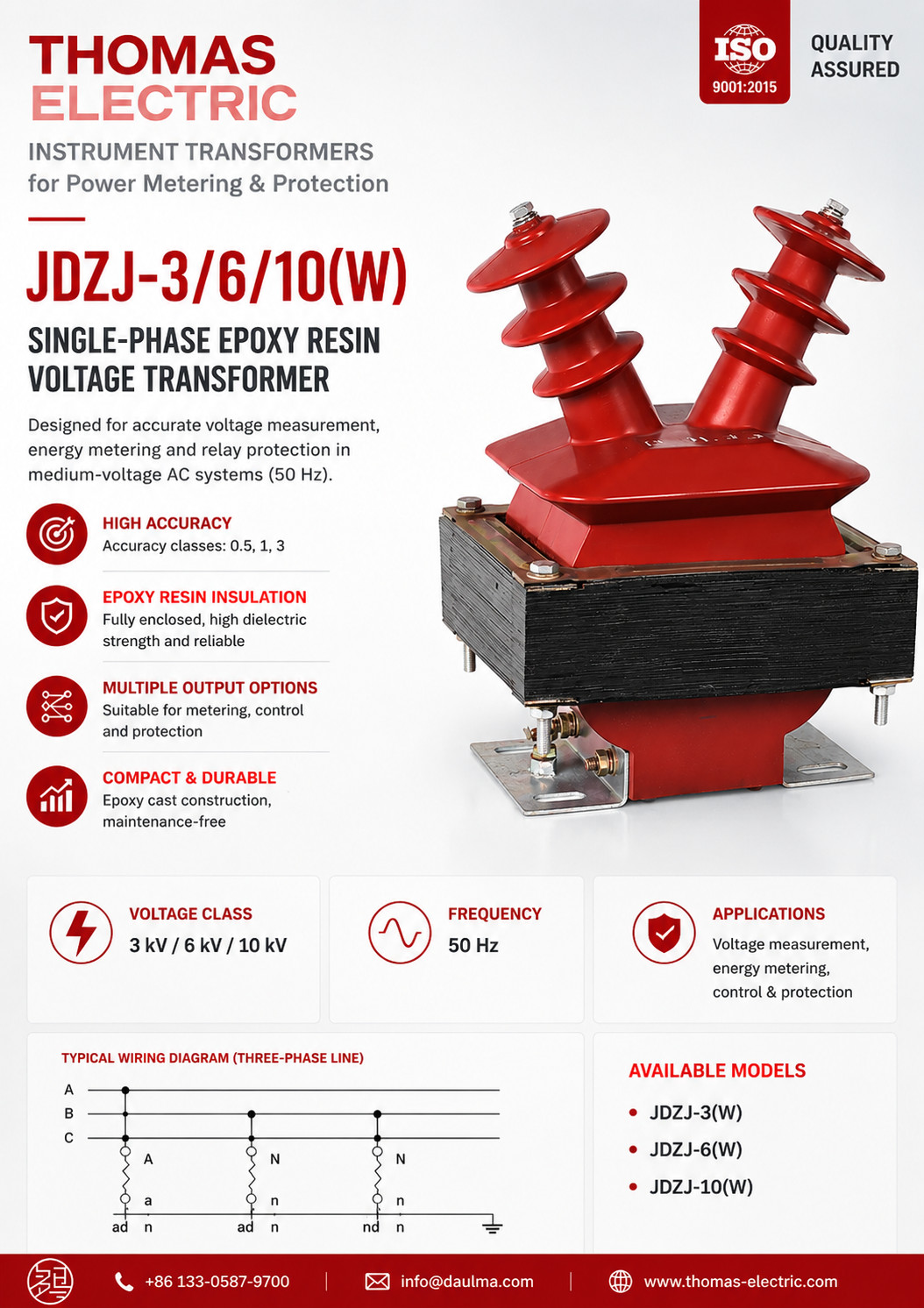 JDZ & JDZJ Series Single Phase Epoxy Resin Voltage Transformers (3–10kV) Thomas Electric JDZJ 10