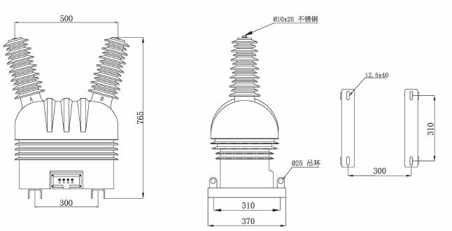 JDZW-35KV fully-enclosed epoxy resin voltage transformer (outdoor) Thomas Electric JDZW 35 Fully Enclosed Voltage Transformer outline