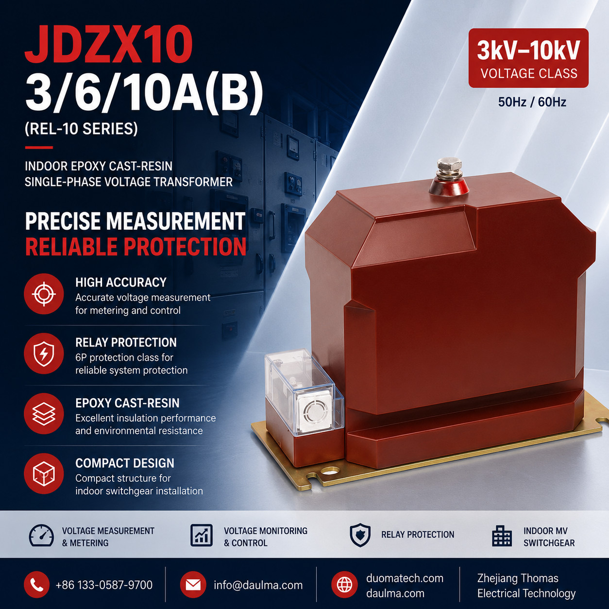 REL10 / JDZX10-10A.B Single-Phase Epoxy Resin Voltage Transformers Thomas Electric JDZX 10