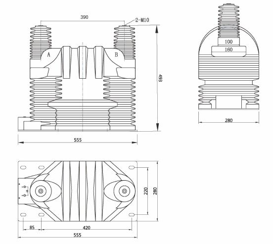 JDZ9-35, JDZF9-35 Outdoor epoxy resin cast voltage transformer (35kV PT) Thomas Electric JDZX9 35G JDZ9 35 Cast Resin Voltage Transformers JDZF9 outline
