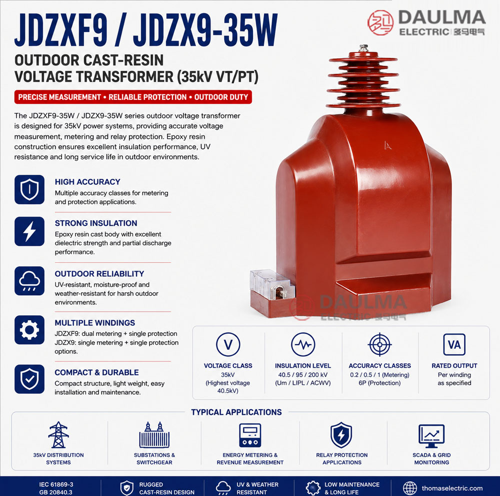 JDZXF9, JDZX9-35W kituo cha nje cha kubadilisha volti cha resini (35kV VT/PT) Thomas Electric JDZXF9 35W