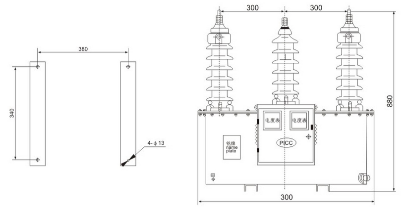 JLS 20KV Outdoor Oil Immersed Combined Transformer high voltage outline