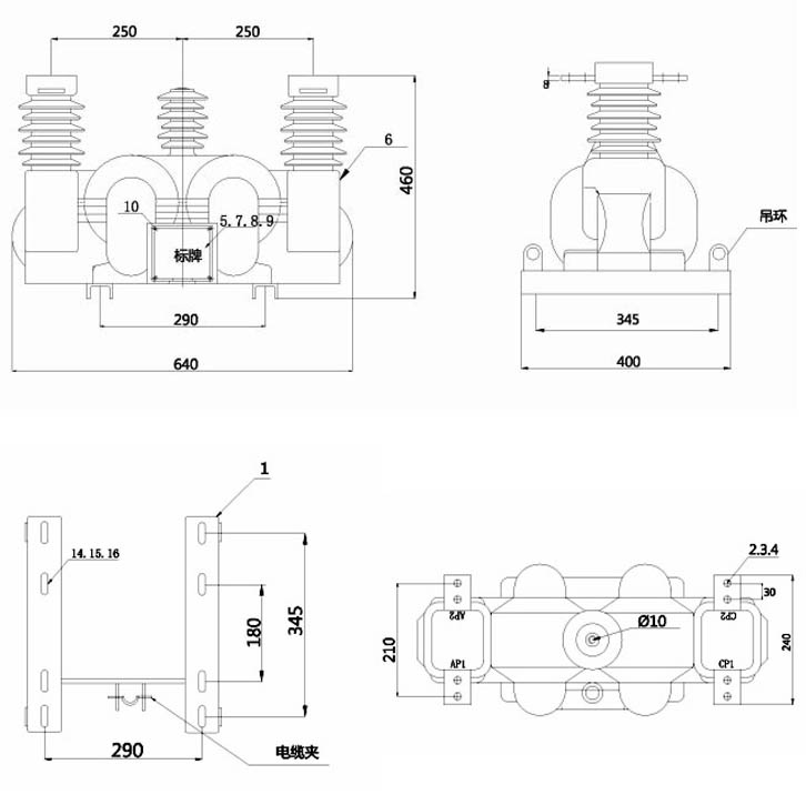 JLSZV 10Kv Dry Type insulation Combined Transformer Outline