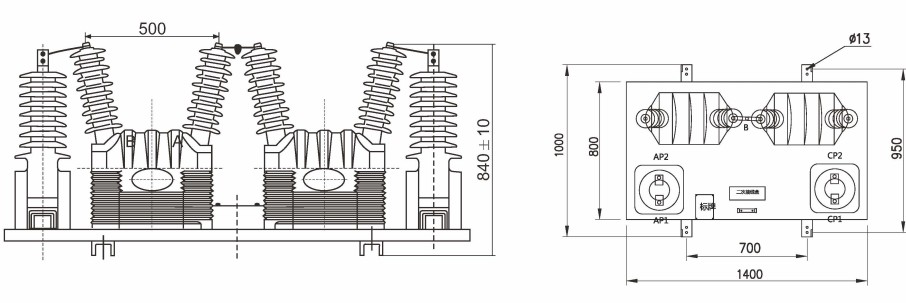 JLSZW 35 Outdoor Epoxy Resin Casting Combined Transformer high voltate Transformer outline
