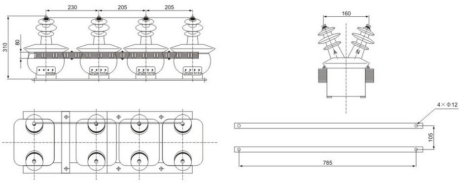 JSZF-3/6/10kV Semi-Enclosed Epoxy Resin Voltage Transformer Thomas Electric JSZF 3 610 Semi Enclosed Epoxy Resin Cast Voltage Transformer outline 1