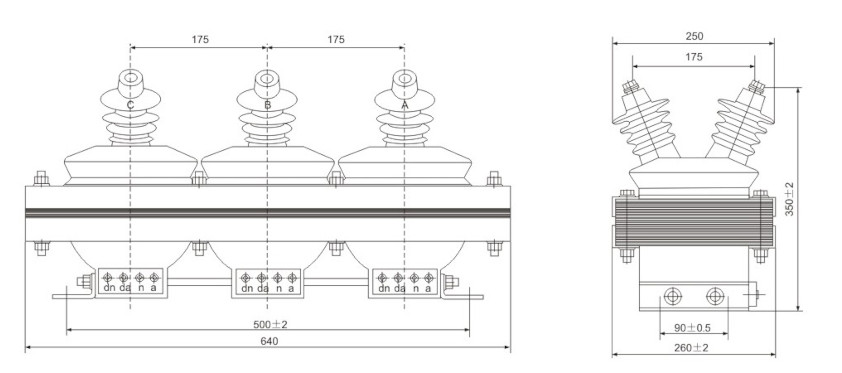 JSZW 10 Three Phase Indoor Cast Resin Voltage Transformer outline