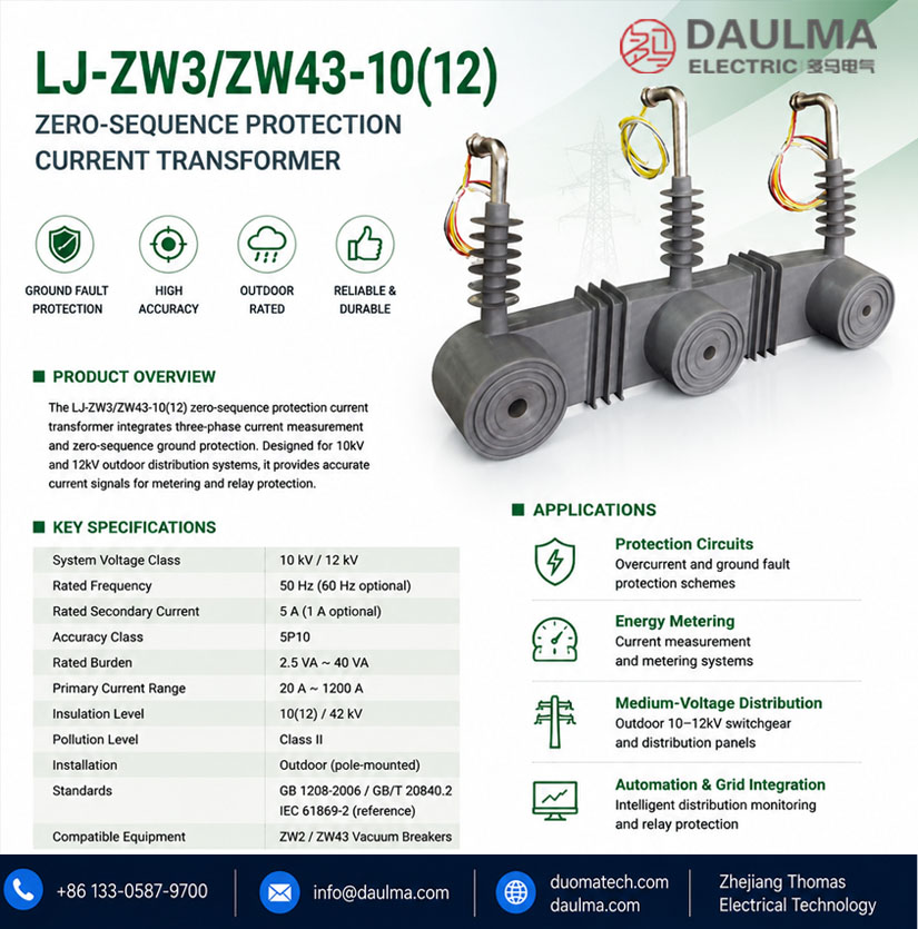 LJ-ZW3/ZW43-10(12) ዜሮ-ሲኩዌንስ ጥበቃ የካሬንት ትራንስፎርመር Thomas Electric LJ ZW3 12