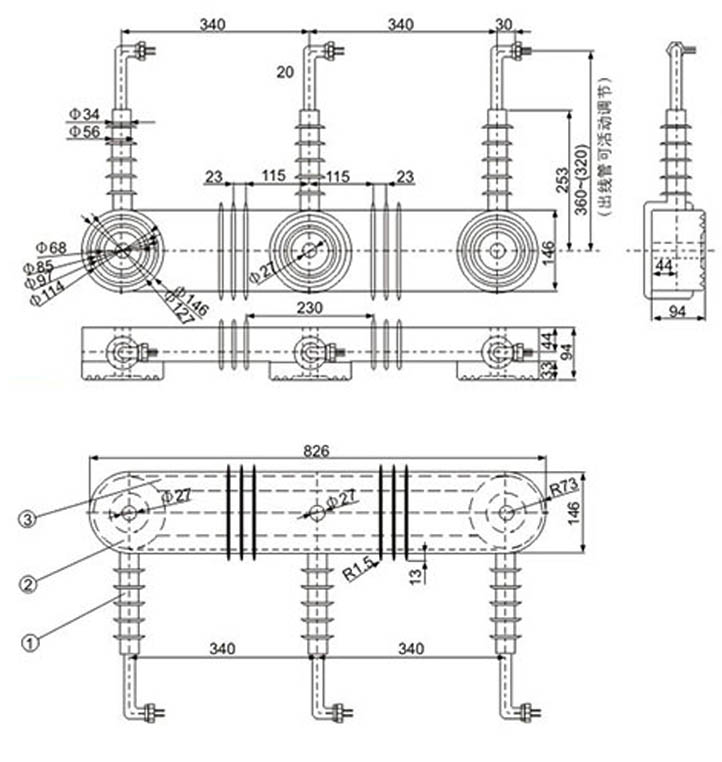 LJ ZW32 1012 Zero Sequence Protection outdoor Current Transformer outline