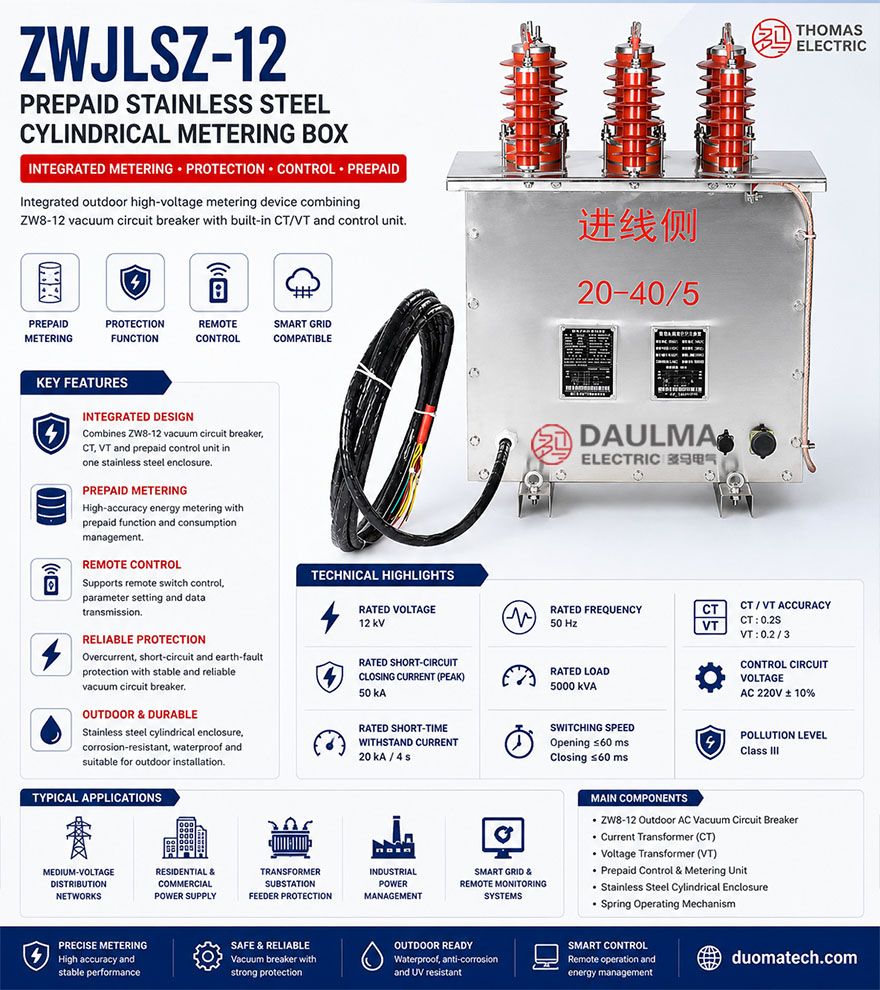 ZWJLSZ-12 Voorbetaalde RVS Silindriese Meterkast Thomas Electric ZWJLSZ 12