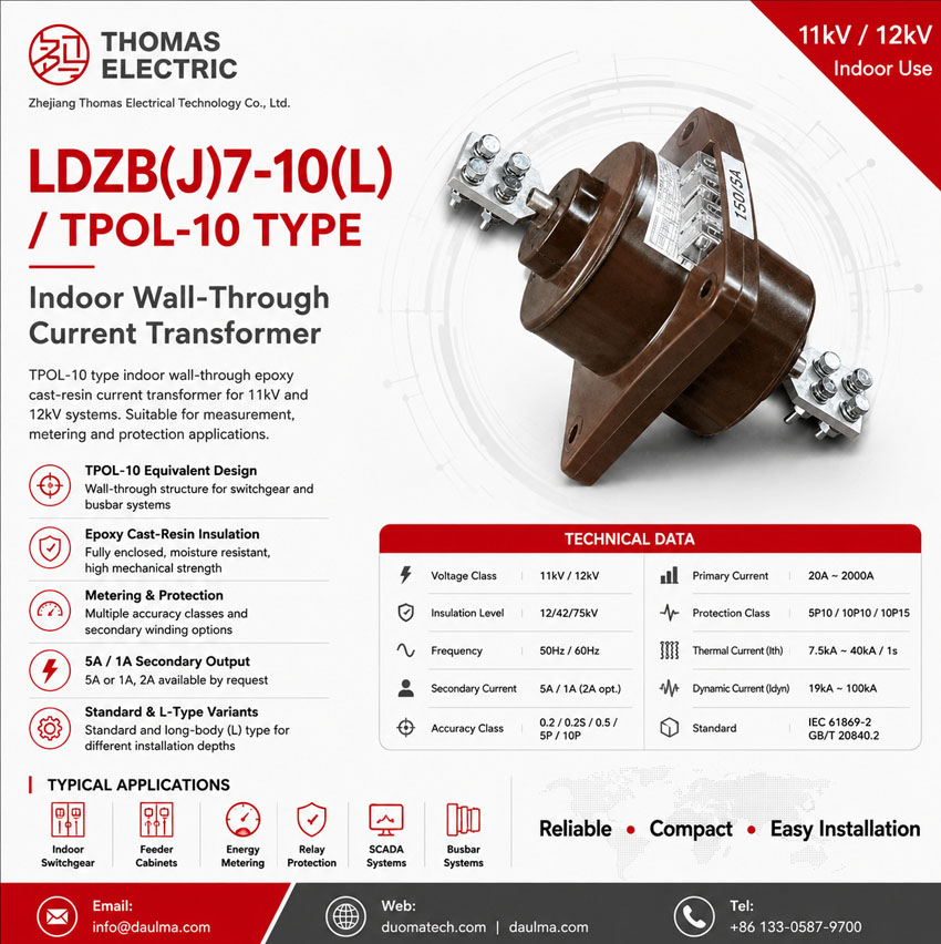 LDZB(J)7-10L፣ TPOL-10 ግድግዳ በኩል የሚያልፍ የካስት-ሪዚን የአሁን ማጣሪያ Thomas Electric LDZBJ7 10