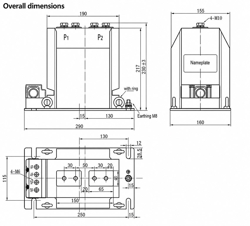 LJZN1-10 Epoxidharz-gegossener State-Grid-Messstromwandler – Installation und Abmessungen