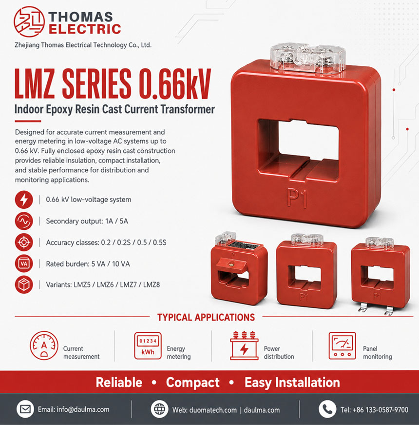 LMZ-reeks 0,66 kV binnenshuis epoksiehars gegote stroomtransformator Thomas Electric LMZ 0.5 Current Transformer ad image