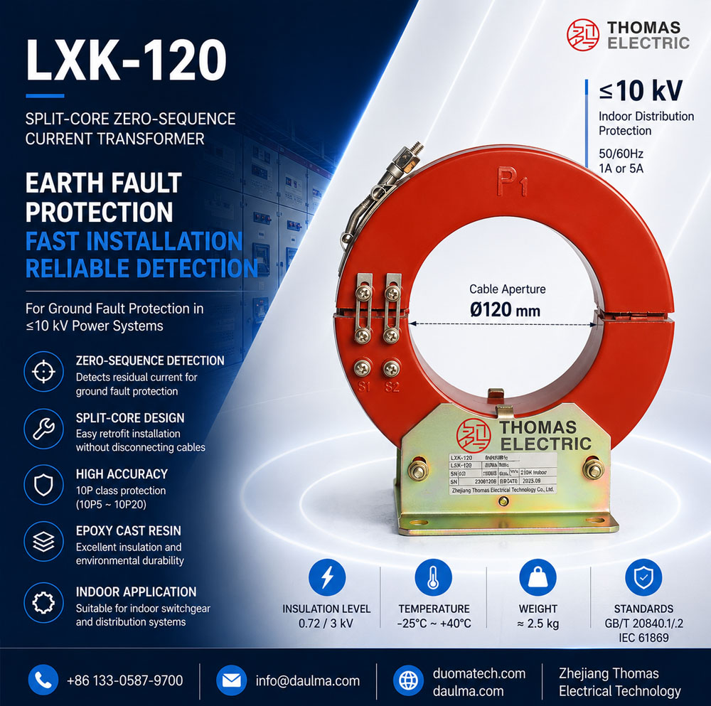LXK-120 Split-Core Zero-Sequence Current Transformer kwa Ground Fault (≤10kV) Thomas Electric LXK 120