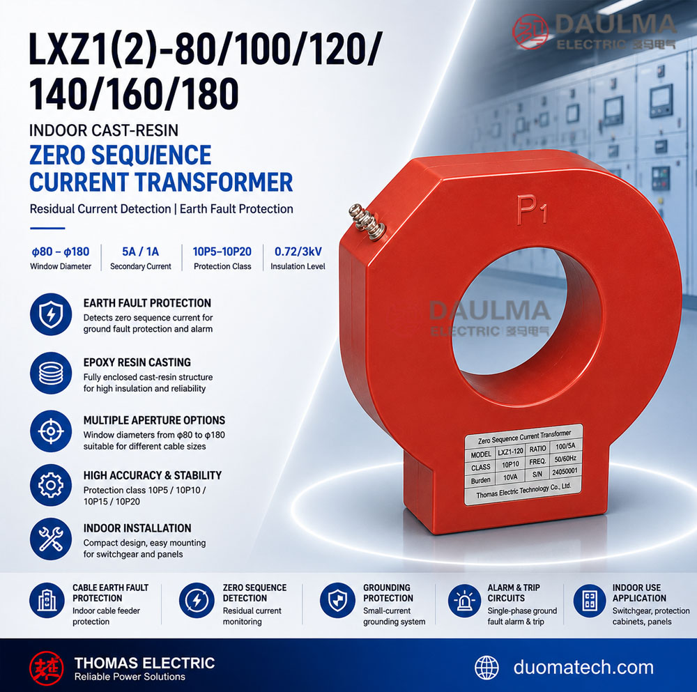 LXZ1(2)-80/100/120/140/160/180 Kituo cha Ndani cha Mzunguko wa Sasa ya Utaratibu Sifuri cha Cast-Resin Thomas Electric LXZ180100