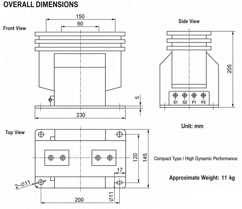 LZZBJ6-12Q / LZZJB6-12Q Indoor Epoxy Cast-Resin Current Transformer Installation and Dimensions