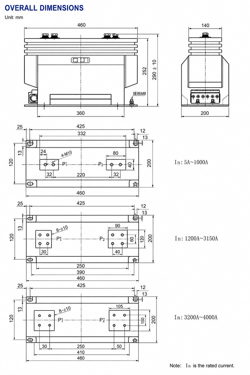 LZZBJ9-10C3, LZZBJ9-10C3Q3/Q4 Indoor Epoxy Cast-Resin Current Transformer Installation and Dimensions
