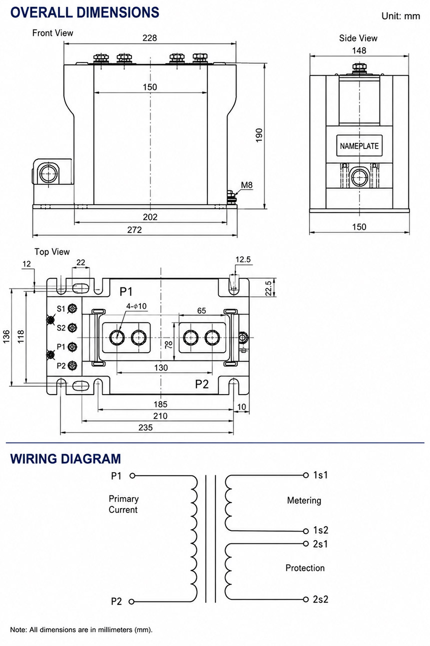 LZZBJ9-10E Transformator Arus Jenis Ekonomi Dalam Ruangan dengan Resin Epoxy Cetak Thomas Electric Instalasi dan Dimensi Transformator Arus Resin Tuang Tipe Ekonomi Dalam Ruangan LZZBJ9-10E