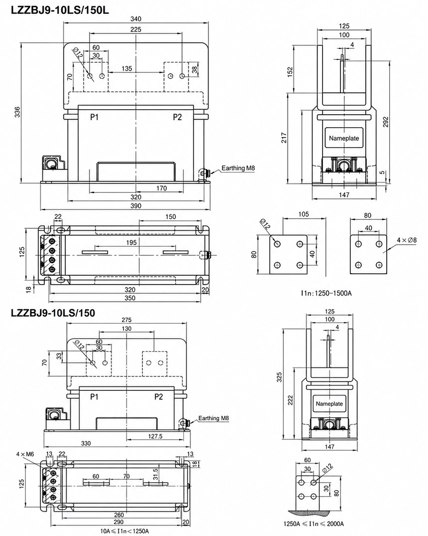 LZZBJ9-10LS/150(L) Trasformatore di corrente in resina epossidica tipo a fessura – Installazione e dimensioni