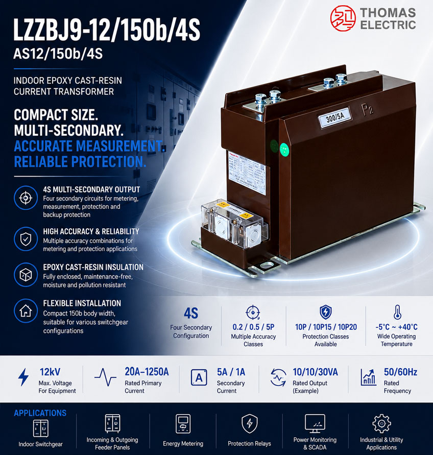 LZZBJ9-12/150b/4S, AS12/150b/4S Epoksidli qatron quyishli tok transformatori Thomas Electric LZZBJ9 12 185b 2s