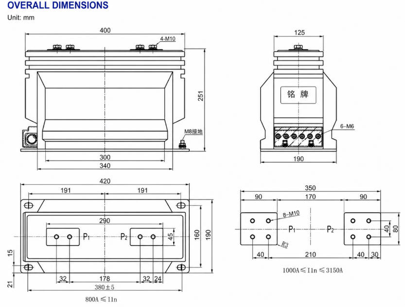LZZBJ9-12/190b/4S, AS12 Transformator Arus Indoor Berbahan Epoxy Cast-Resin Thomas Electric LZZBJ9-12/190b/4S, AS12 Indoor Epoxy Cast-Resin Current Transformer Installation and Dimensions