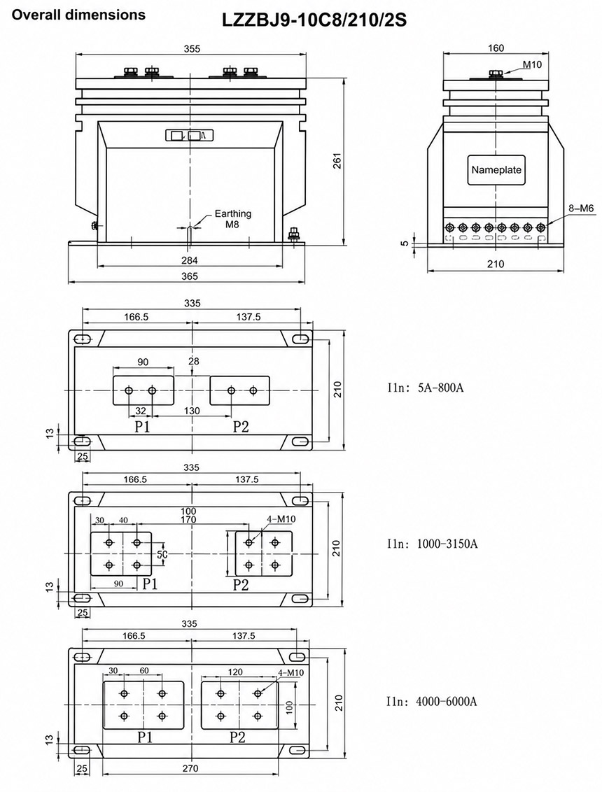 Overall dimensions for LZZBJ9-10C8/210/2S