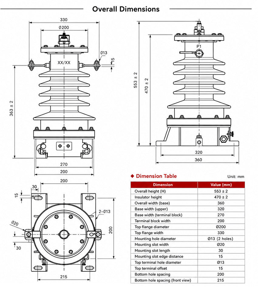 COL-24, COL-36 Outdoor Oil-Immersed Current Transformer Thomas Electric COL-24, COL-36 Outdoor Oil-Immersed Current Transformer Installation and Dimensions