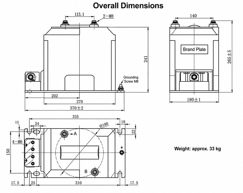 JDZ10 3 6 10B 180 Indoor Epoxy Cast Resin Voltage Transformer installation size