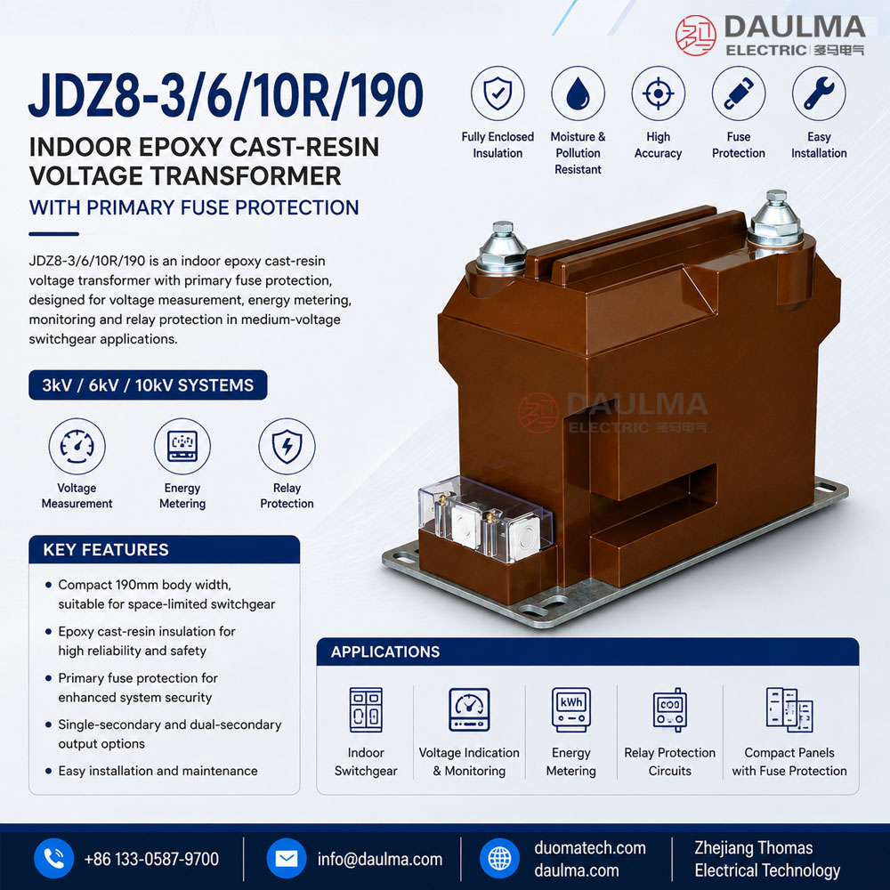 JDZ8-3/6/10R/190 Indoor Fused Epoxy Cast-Resin Voltage Transformer Thomas Electric JDZ8-3/6/10R/190 Indoor Fused Epoxy Cast-Resin Voltage Transformer Product Display
