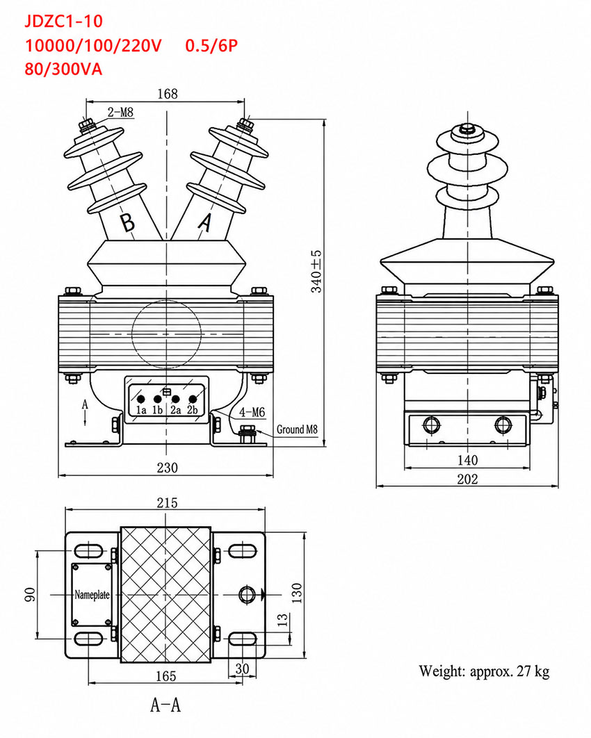 JDZC1-10 / JDZ-10 Semi-ingeslote epoksie gegote hars spanningstransformator Thomas Electric JDZC1 10 JDZ 10 Indoor Semi Enclosed Epoxy Cast Resin Voltage Transformer installation diagram2