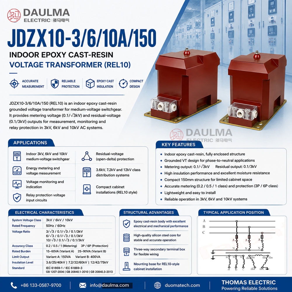 JDZX10-3/6/10A/150 (REL10) Indoor Epoxy Cast-Resin Voltage Transformer Product Display