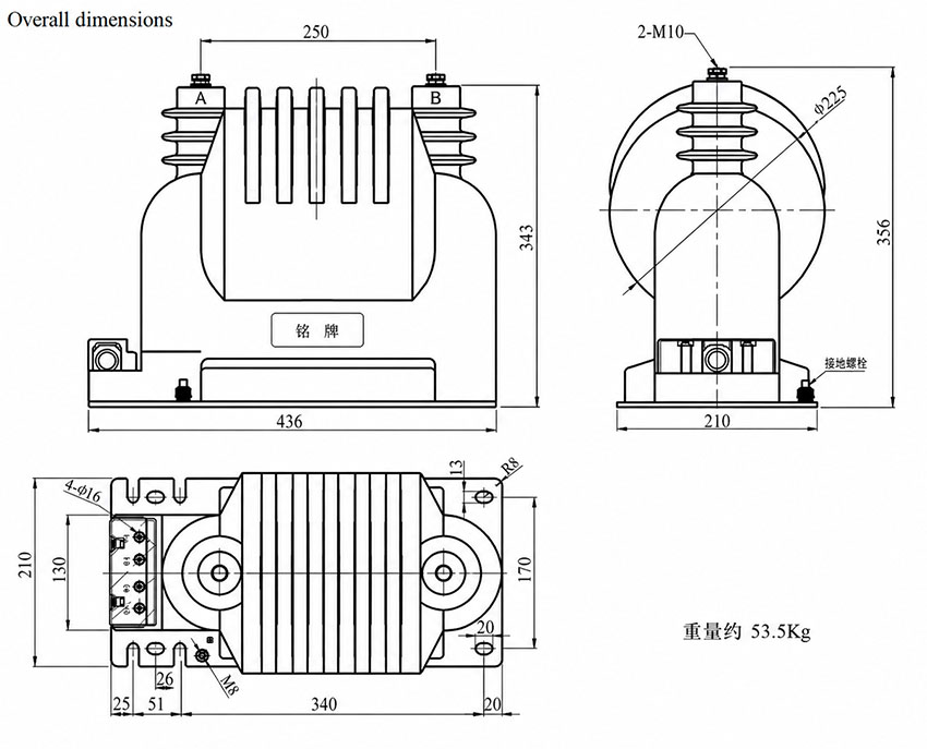 JDZX6-11, JDZC6-11 Outdoor Epoxy Cast-Resin Voltage Transformer Thomas Electric JDZX6-11, JDZC6-11 Outdoor Epoxy Cast-Resin Voltage Transformer Installation and Dimensions