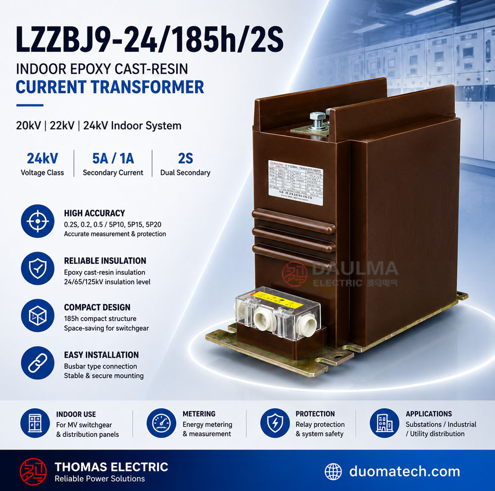 LZZBJ9-24/185h/2S Transformer ya Sasa ya Nje ya Epoxy Cast-Resin Thomas Electric LZZB9 24 180h 2s