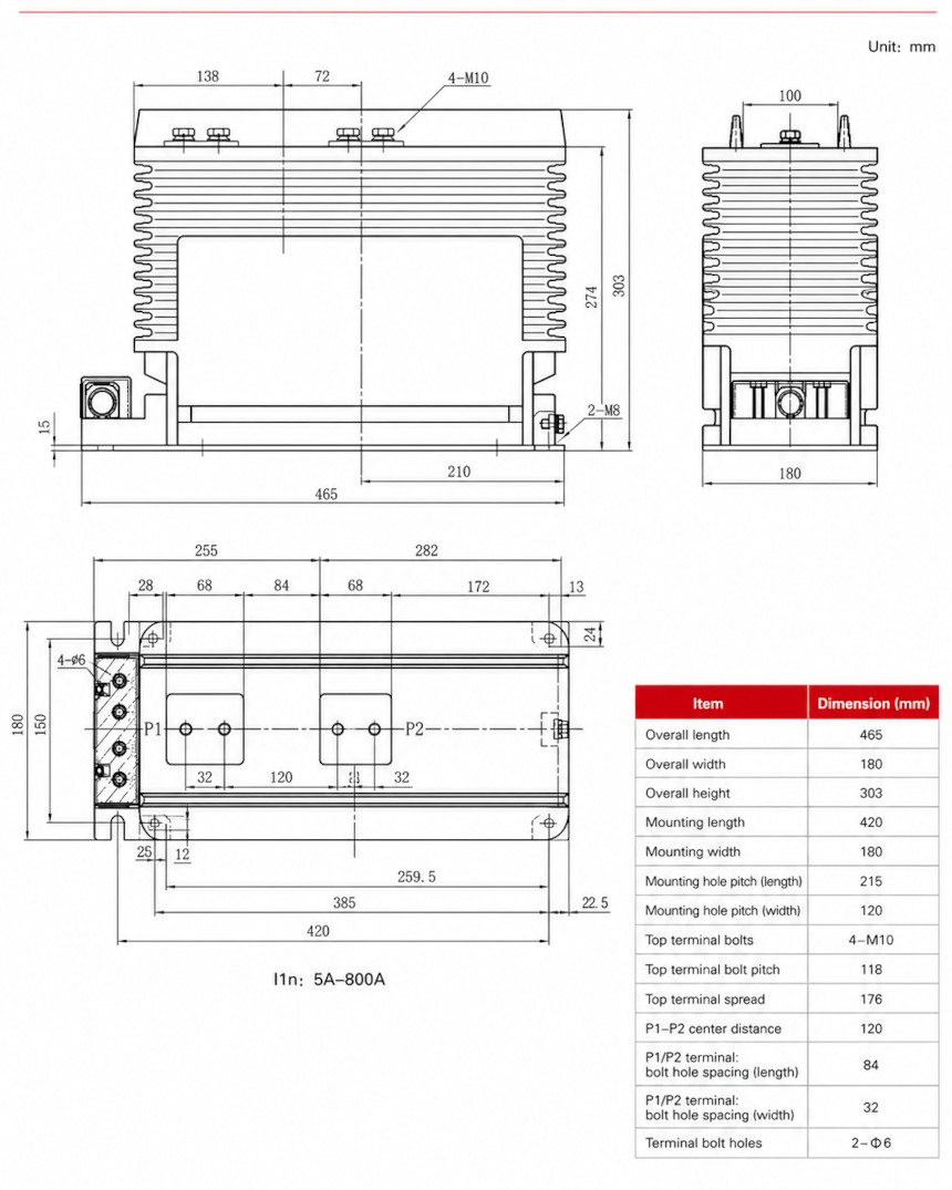 LZZBJ9-24/180b/4S Indoor Epoxy Cast-Resin Current Transformer Installation and Dimensions