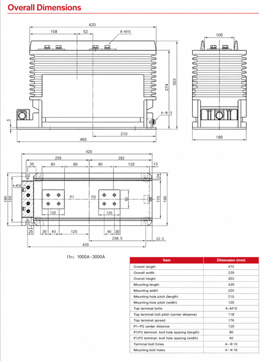 LZZBJ9-24/180b/4S Indoor Epoxy Cast-Resin Current Transformer Installation and Dimensions