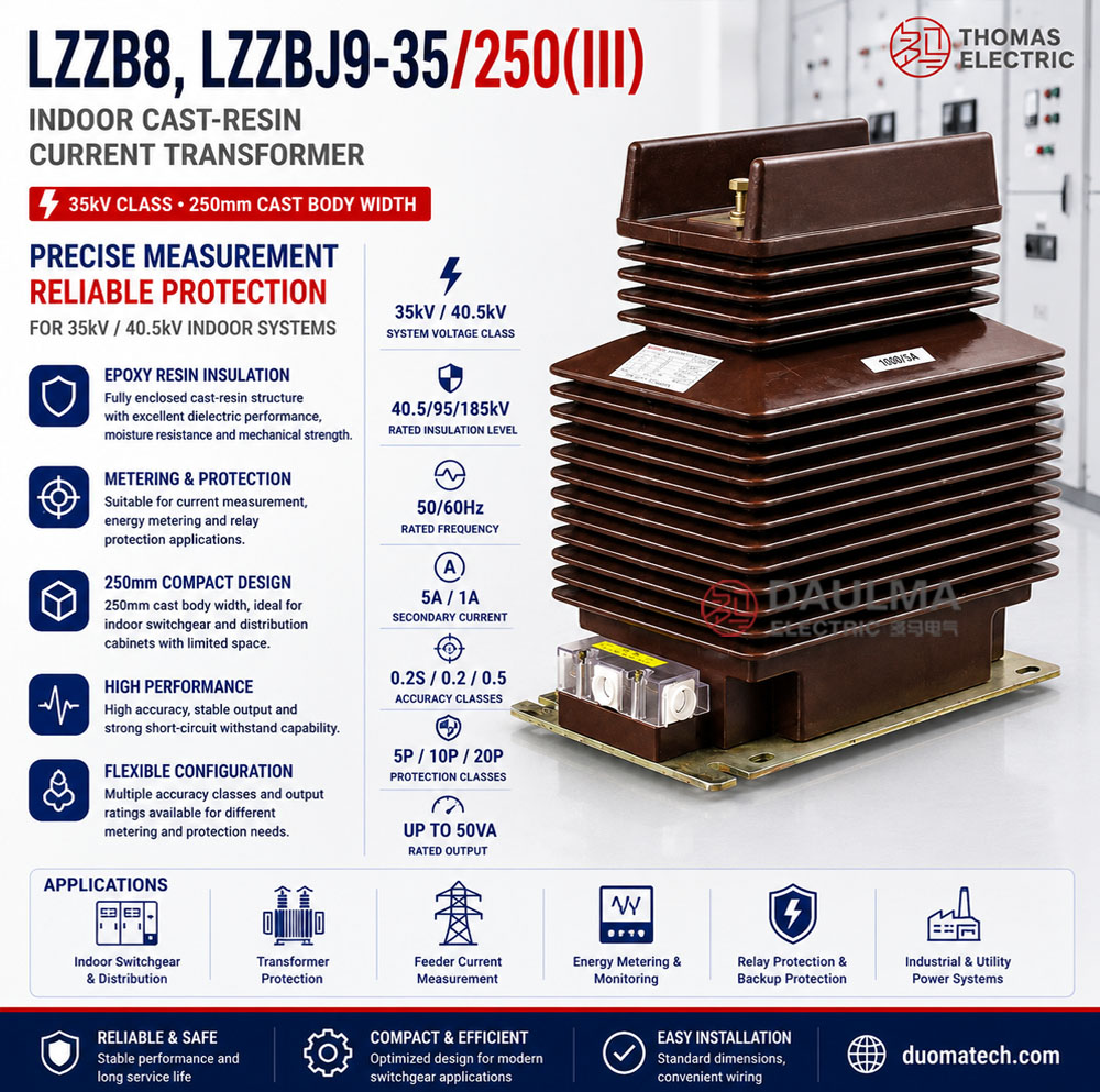 LZZB8, LZZBJ9-35/250(III) Binnenshuise gegote hars stroomtransformator Thomas Electric LZZBJ9 35 250 III