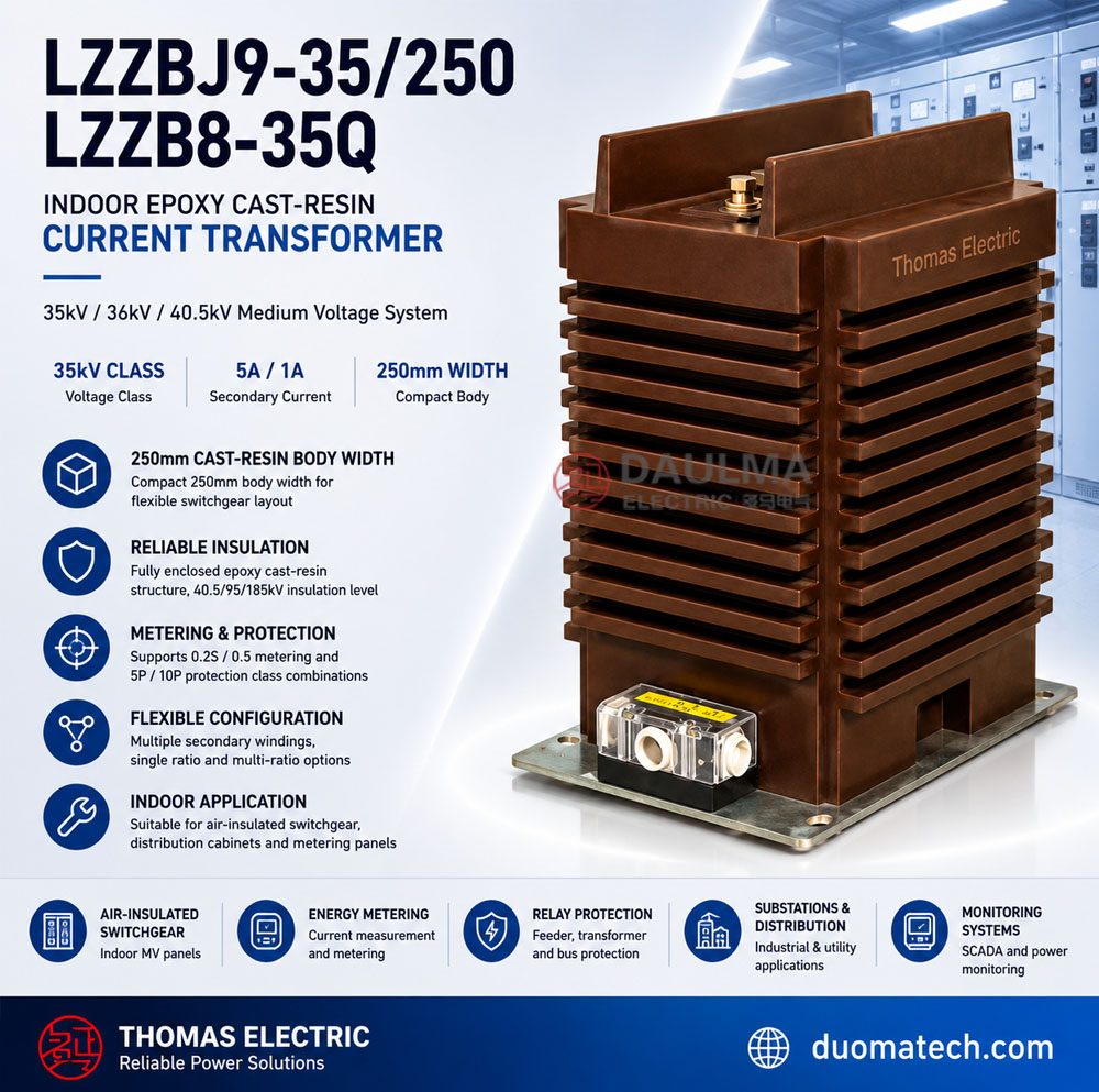 LZZBJ9-35/250, LZZB8-35Q Binnenshuis Epoksie Giet-hars Stroomtransformator Thomas Electric LZZBJ9 35 250