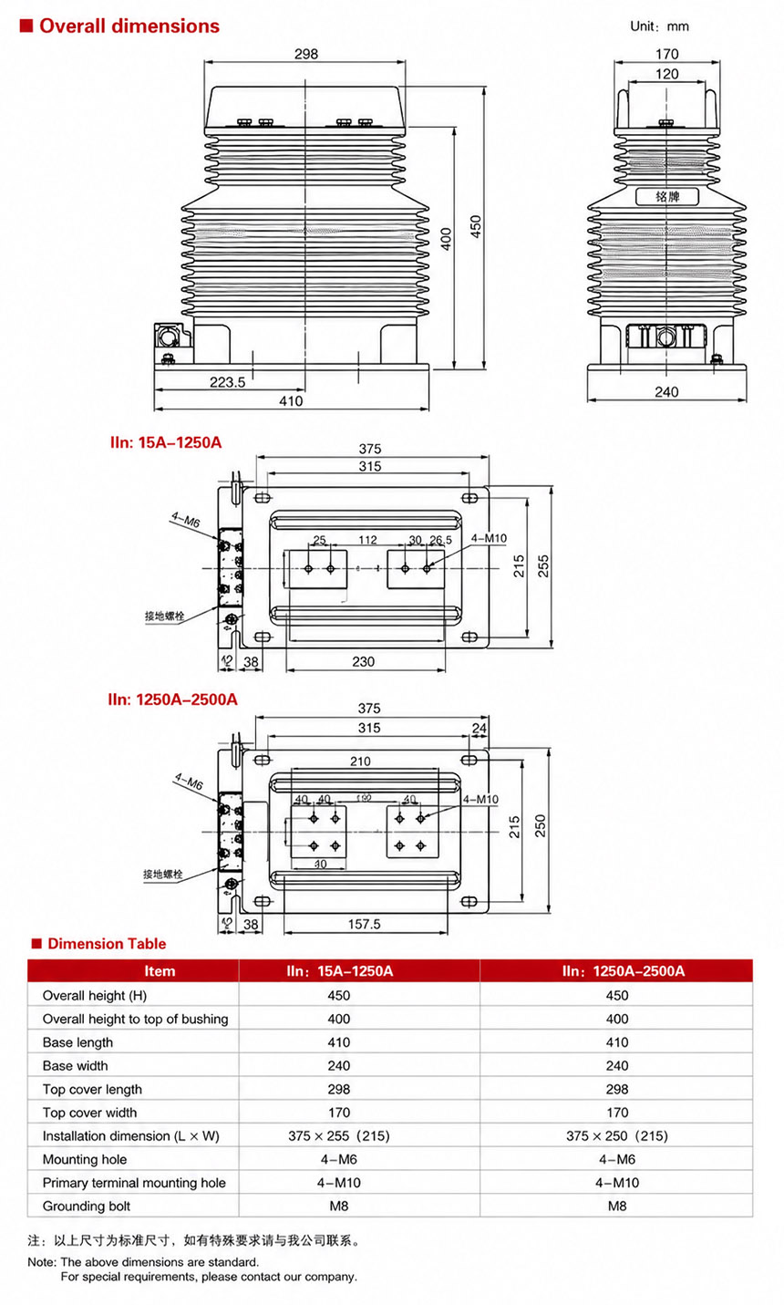 LZZB8, LZZBJ9-35/250(III) Indoor Cast-Resin Current Transformer Thomas Electric LZZB8, LZZBJ9-35/250(III) Indoor Epoxy Cast-Resin Current Transformer Installation and Dimensions