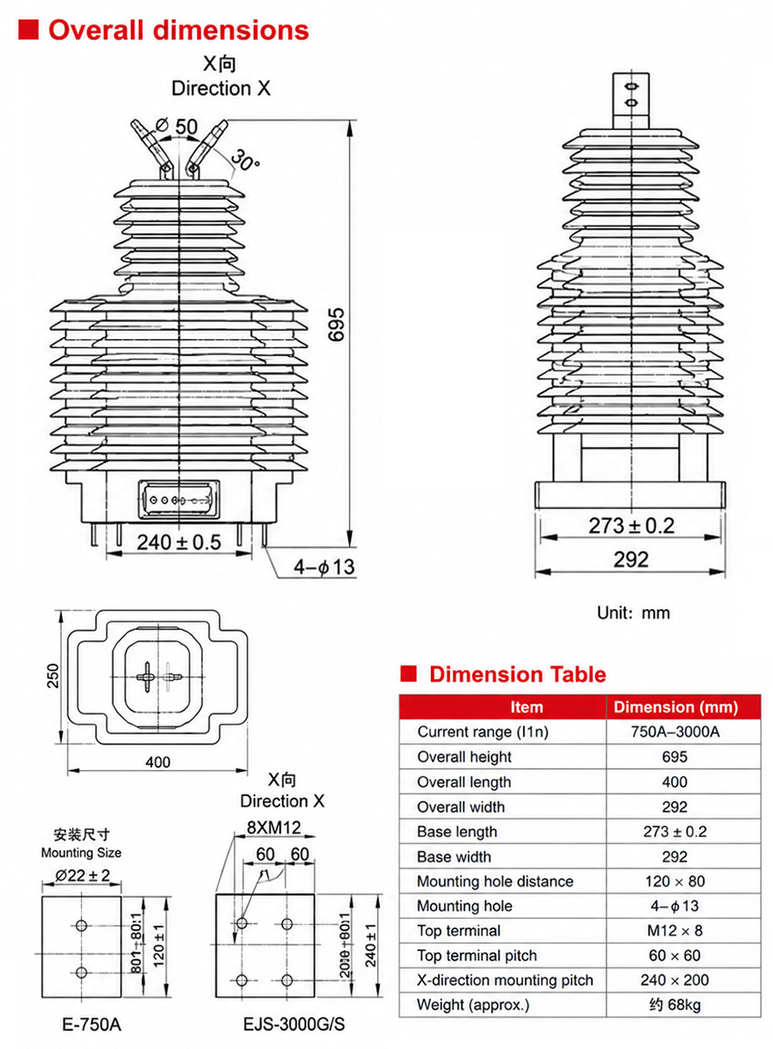 LZZB8, LZZBW8-35, LZZBJ71-35W GY Outdoor Current Transformer Thomas Electric LZZB8, LZZBW8-35, LZZBJ71-35W GY Outdoor Current Transformer Installation and Dimensions