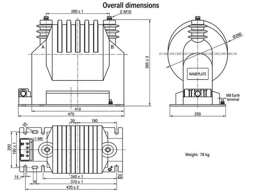 UNZ10, UNZ2-12 Epoxy Cast-Resin Voltage Transformer Thomas Electric UNZ10, UNZ2-12 Epoxy Cast-Resin Voltage Transformer Installation and Dimensions