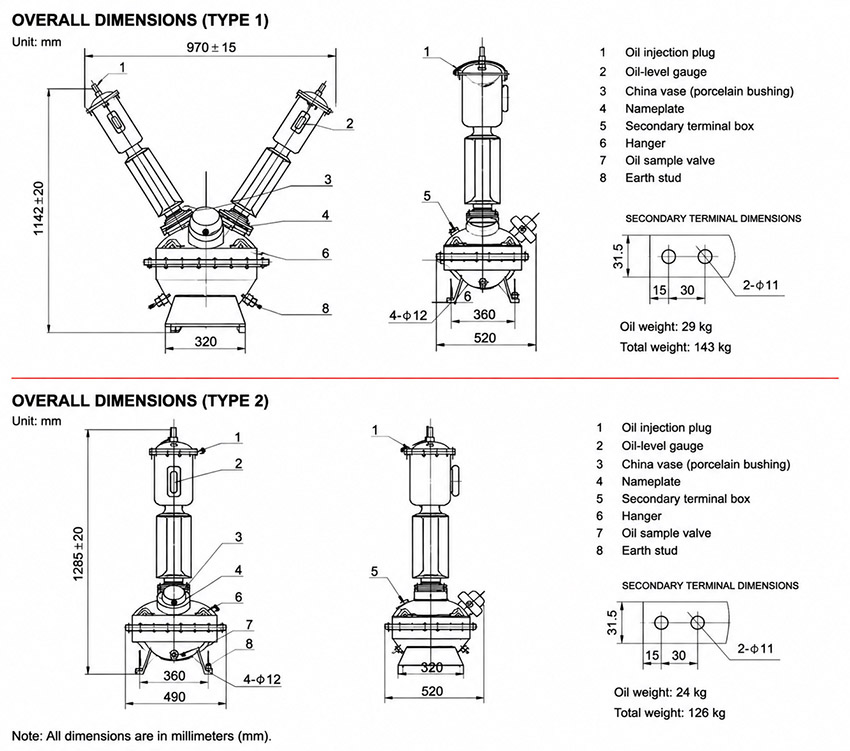 JD6 35 35kV Outdoor Oil Immersed Voltage Transformer dimension1