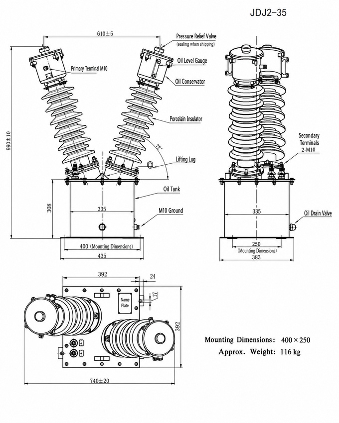 JDJJ2-35 voltage transformer dimension drawing