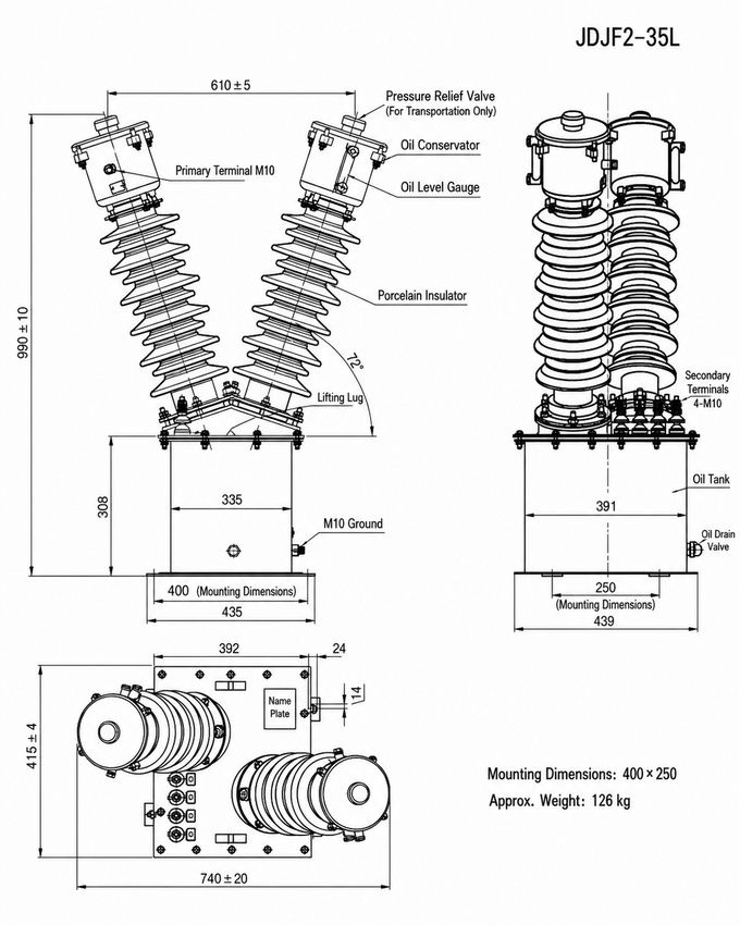 JDJJF2-35L voltage transformer dimension drawing