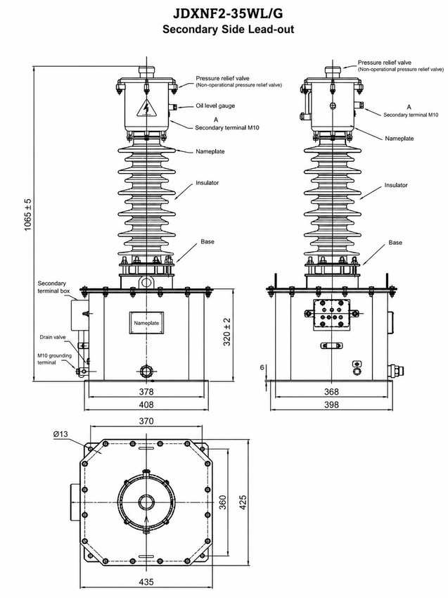 JDXNF2-35W(G)(L) voltage transformer dimension drawing 1