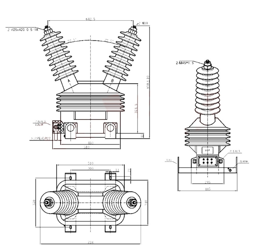 JDZW-35R/280 JDZX(F)W Outdoor Epoxy Cast-Resin Voltage Transformer, Built-in Fuse Thomas Electric JDZW-35R voltage transformer dimension drawing