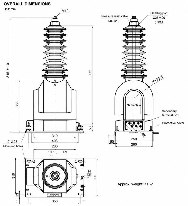 JDZXW12-35R voltage transformer dimension drawing