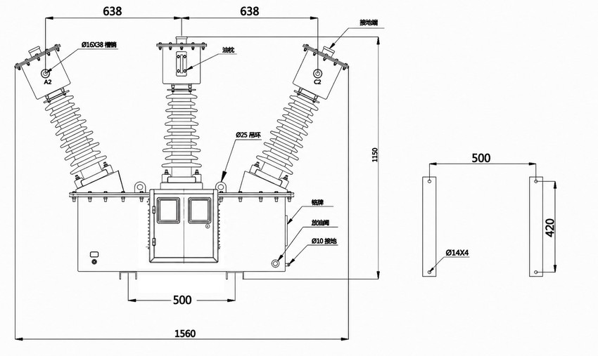 JLS-24/33/35/40.5 Oil-Immersed Combined Transformer Metering Box 24kV 33kV 35kV 40.5kV Thomas Electric JLS-24/33/35/40.5 Installation Diagram