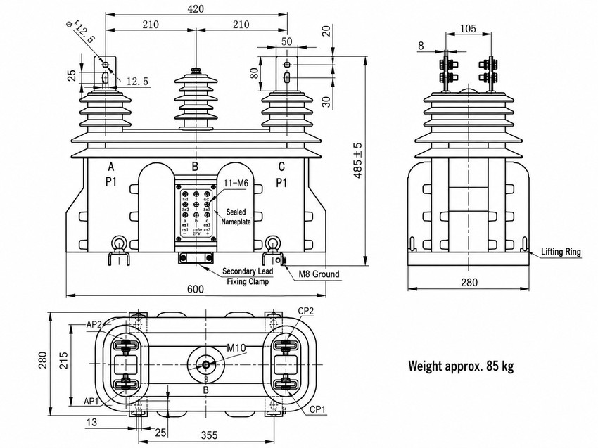 JLSZV1-6 10W/210 Gecombineerde Transformator Installasiediagram 1 (Y-tipe)