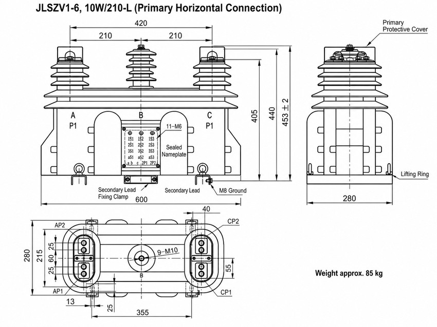 JLSZV1-6 10W/210 Gecombineerde Transformator Installasiediagram 2 (L-tipe)