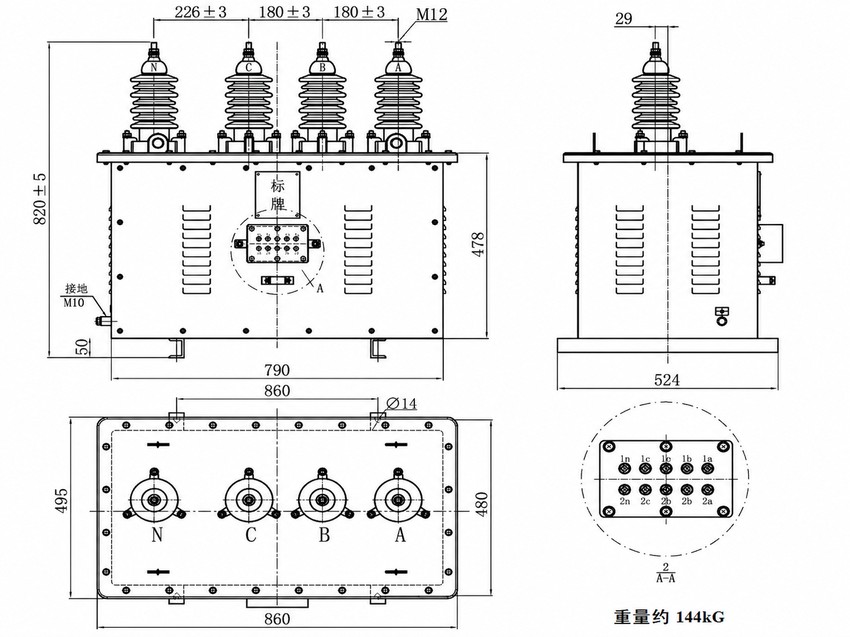 JSZJFKW-3/6/10 Outdoor Dry-Type Anti-Ferroresonance Voltage Transformer Thomas Electric JSZJFKW-3/6/10 Installation Diagram